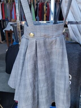 Weissman Gray Plaid Suspender Skirt with Gold Buttons Costume Or Any Day Xlc
